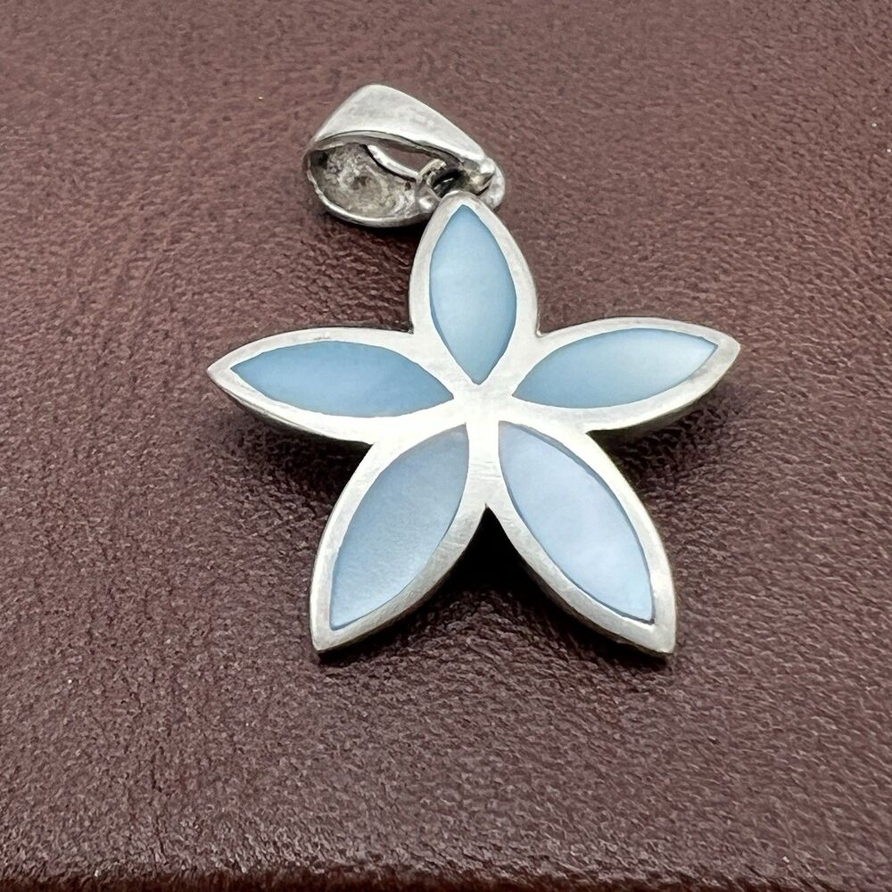 Marahlago 925 Sterling Silver Blue Larimar Flower Pendant